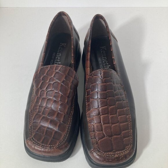 Womens Kenneth Cole New York Brown Leather Crocodile Loafer 7 - Picture 2 of 8